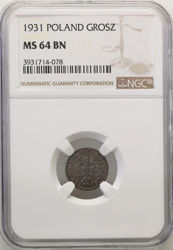 II RP. 1 grosz 1931 NGC MS64 BN